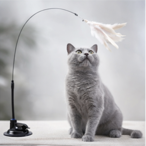 Cat Teaser Toy - Interactive Bell & Feather Wand with Suction Cup Pole